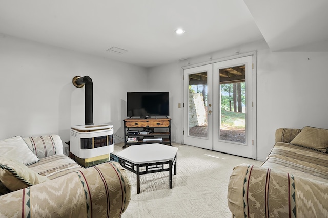 630 N 2nd St, Kalamazoo, MI 49009 - living room featuring carpet flooring, french doors, and recessed lighting