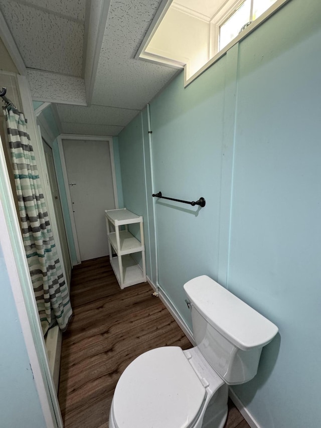 17924 Round Lake Rd, Wellston, MI 49689 - bathroom featuring wood finished floors and a shower with shower curtain