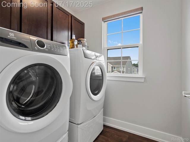 482 Wilson St, Ferndale, MI 48220 - laundry room with cabinet space, washing machine and clothes dryer, and dark wood-style floors