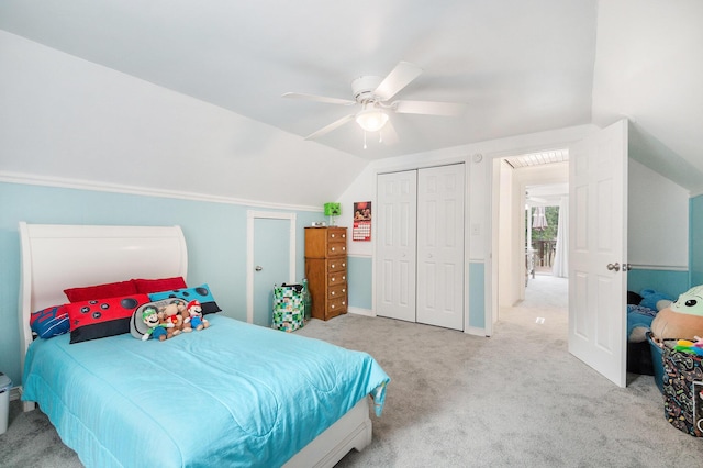 2430 140th Ave, Dorr, MI 49323 - carpeted bedroom featuring vaulted ceiling, ceiling fan, and a closet