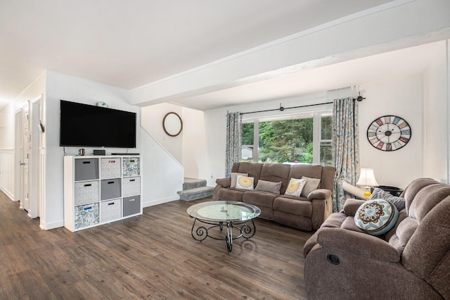 2430 140th Ave, Dorr, MI 49323 - living room with dark wood-style flooring and stairs