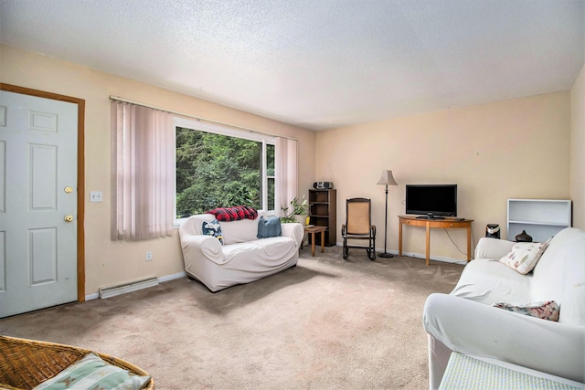 1560 G Ave W, Kalamazoo, MI 49009 - living room featuring a baseboard heating unit, carpet floors, and a textured ceiling