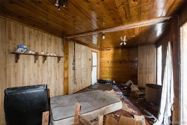 1525 Spruce St, Detroit, MI 48216 - miscellaneous room featuring wooden ceiling and wooden walls