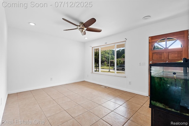 15679 Gulley St, Taylor, MI 48180 - unfurnished room featuring light tile patterned flooring, a ceiling fan, and recessed lighting