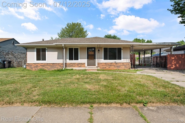 15679 Gulley St, Taylor, MI 48180 - view of front of house with brick siding, a carport, and driveway