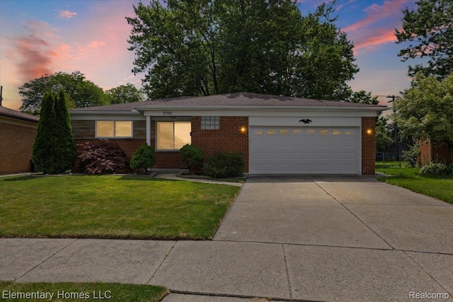 21142 Michael Ct, Saint Clair Shores, MI 48081 - ranch-style home with an attached garage, brick siding, a front lawn, and driveway