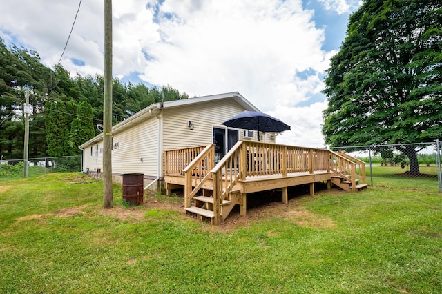 28644 Elm St, Dowagiac, MI 49047 - rear view of house featuring a fenced backyard and a wooden deck