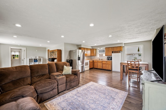28644 Elm St, Dowagiac, MI 49047 - living room with recessed lighting and dark wood finished floors