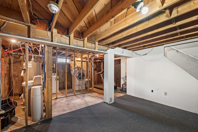 28644 Elm St, Dowagiac, MI 49047 - unfinished below grade area with a water softener, separate washer and dryer, and water heater