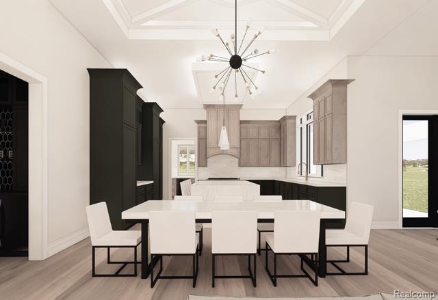 4350 The Heights Blvd, Rochester, MI 48306 - dining area featuring a chandelier, healthy amount of natural light, light wood-type flooring, and ornamental molding