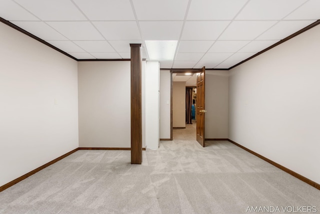 8608 Woodruff Dr SW, Byron Center, MI 49315 - finished basement with light carpet, ornamental molding, and a drop ceiling
