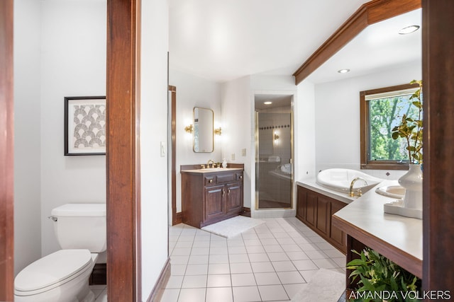 8608 Woodruff Dr SW, Byron Center, MI 49315 - full bath featuring a stall shower, vanity, a garden tub, tile patterned floors, and recessed lighting