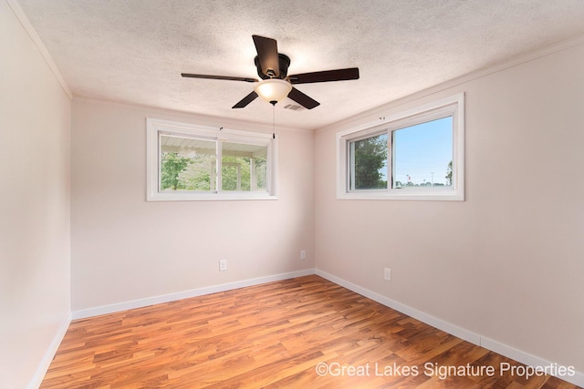6047 Belding Rd, Belding, MI 48809 - unfurnished room with light wood-style flooring, a textured ceiling, a ceiling fan, and ornamental molding