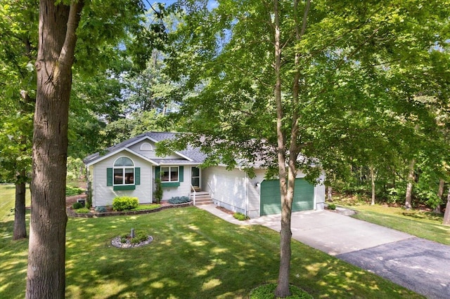 9650 Killdeer Ct, Canadian Lakes, MI 49346 - ranch-style house with driveway, an attached garage, and a front yard