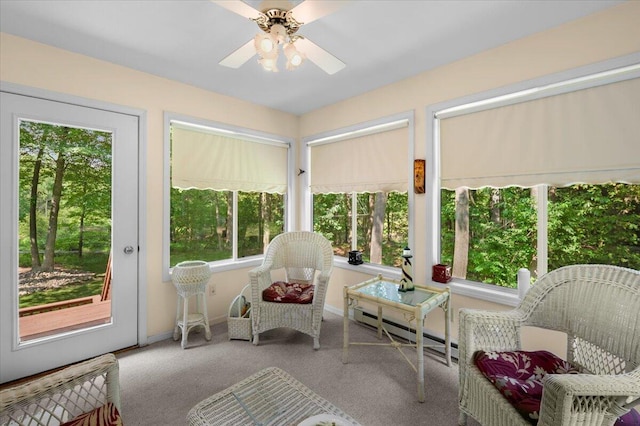 9650 Killdeer Ct, Canadian Lakes, MI 49346 - sunroom / solarium featuring ceiling fan and baseboard heating