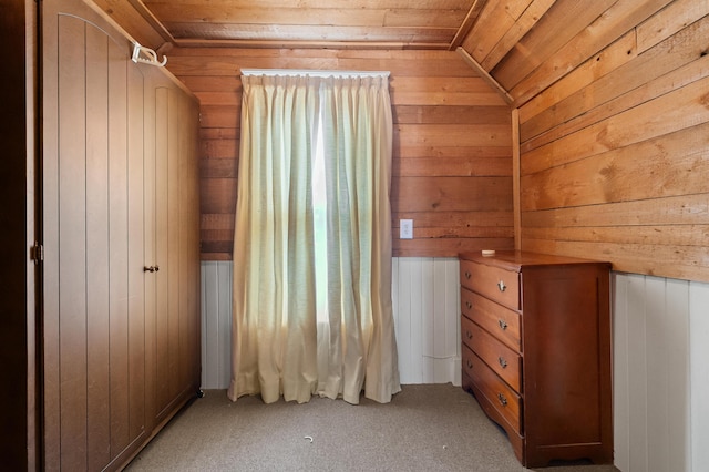 1310 Washington Ave, Kalamazoo, MI 49001 - unfurnished bedroom featuring wooden ceiling, wooden walls, and light carpet