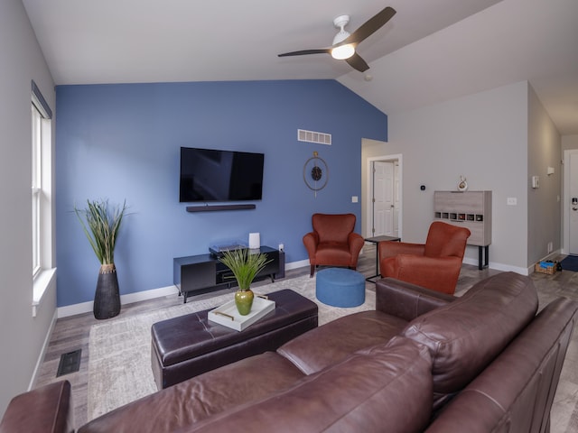 3740 Pristine Ave, Kalamazoo, MI 49048 - living room with vaulted ceiling and ceiling fan