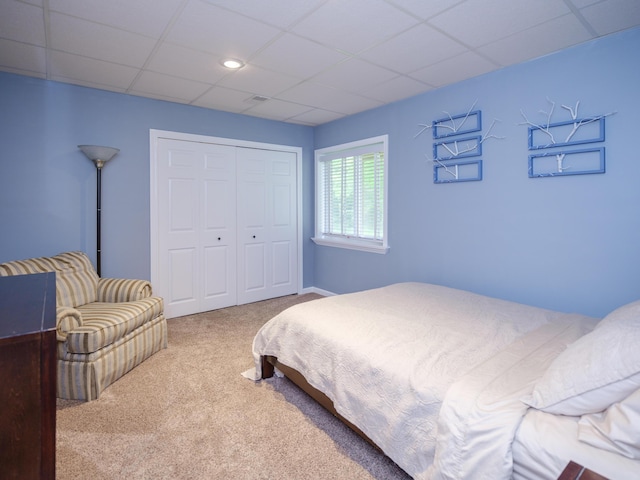 3740 Pristine Ave, Kalamazoo, MI 49048 - bedroom featuring carpet, a closet, and a paneled ceiling