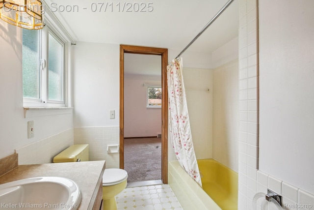 36819 Maas Dr, Sterling Heights, MI 48312 - full bathroom with healthy amount of natural light, vanity, shower / tub combo with curtain, and tile patterned floors