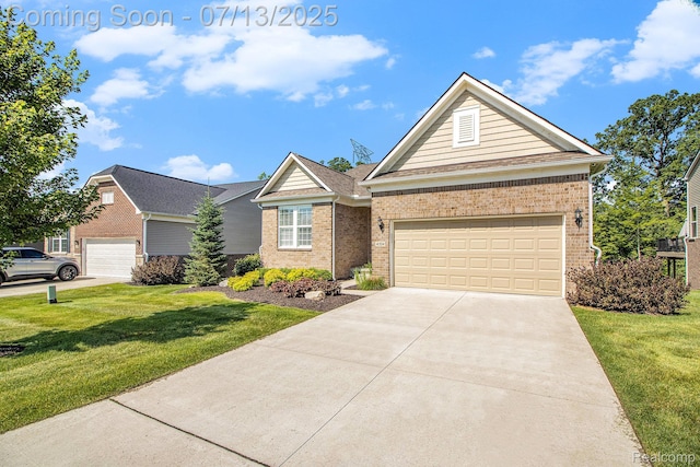 4104 Ashdale Way, Clarkston, MI 48348 - view of front facade with brick siding, a front yard, and concrete driveway