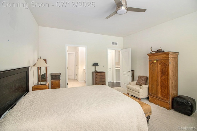 4104 Ashdale Way, Clarkston, MI 48348 - bedroom featuring light colored carpet, ensuite bath, and a ceiling fan