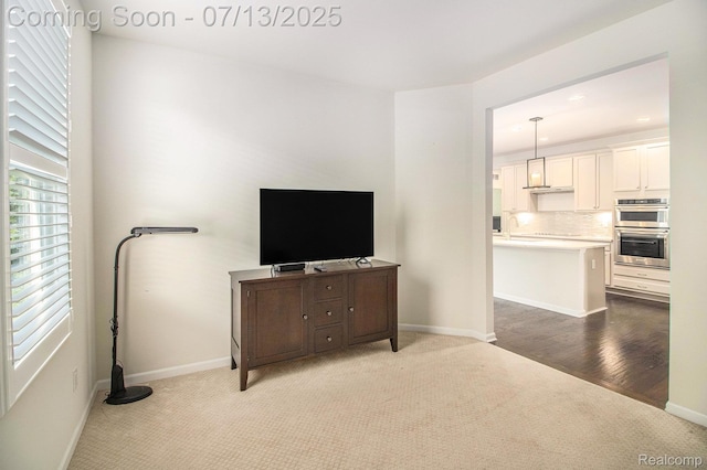 4104 Ashdale Way, Clarkston, MI 48348 - carpeted living area featuring baseboards and recessed lighting