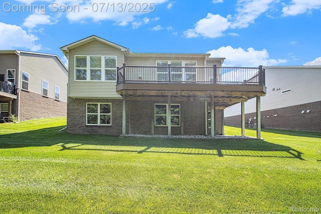 4104 Ashdale Way, Clarkston, MI 48348 - back of property featuring a deck, a lawn, and brick siding