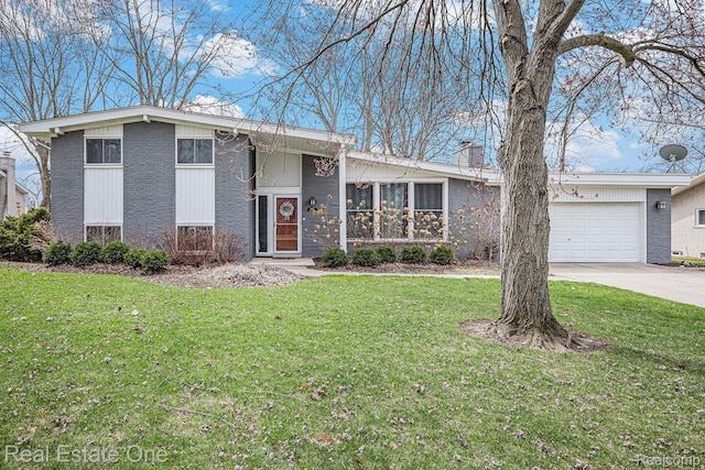 8477 Church Rd, Grosse Ile, MI 48138 - view of front of property featuring a garage, driveway, a front yard, and brick siding