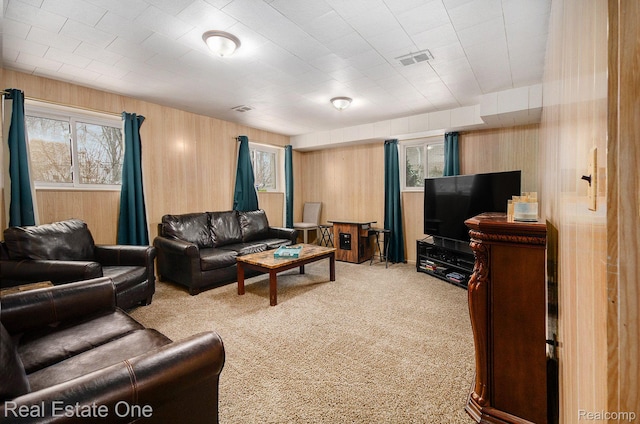 8477 Church Rd, Grosse Ile, MI 48138 - living room with carpet flooring and wooden walls