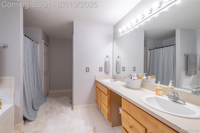 1884 Autumn Glen Dr, Howell, MI 48843 - full bath with double vanity, a tub to relax in, curtained shower, and tile patterned flooring