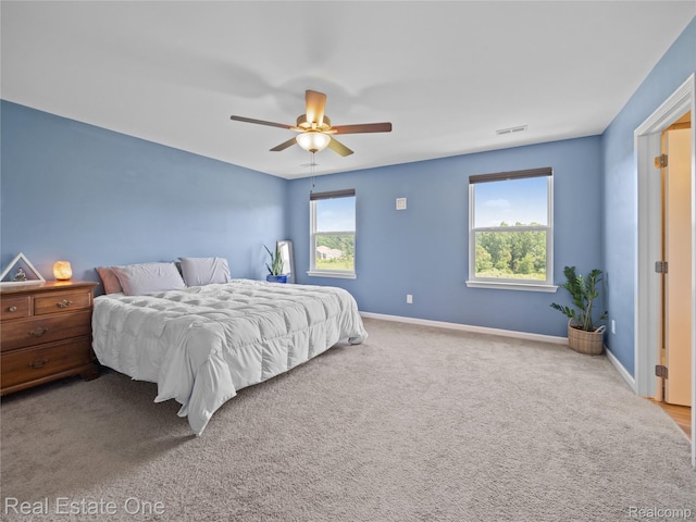 2838 Bogues View Dr, Howell, MI 48843 - carpeted bedroom with multiple windows and ceiling fan