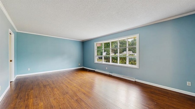 1330 Desmond St, Saint Joseph, MI 49085 - unfurnished room with a textured ceiling, baseboard heating, wood finished floors, and ornamental molding