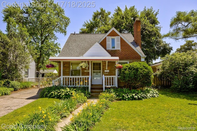 1517 W Troy St, Ferndale, MI 48220 - bungalow-style home with a chimney, covered porch, roof with shingles, and driveway