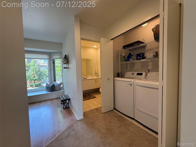 4178 Breckenridge Dr, West Bloomfield, MI 48322 - washroom with washer and clothes dryer and light carpet