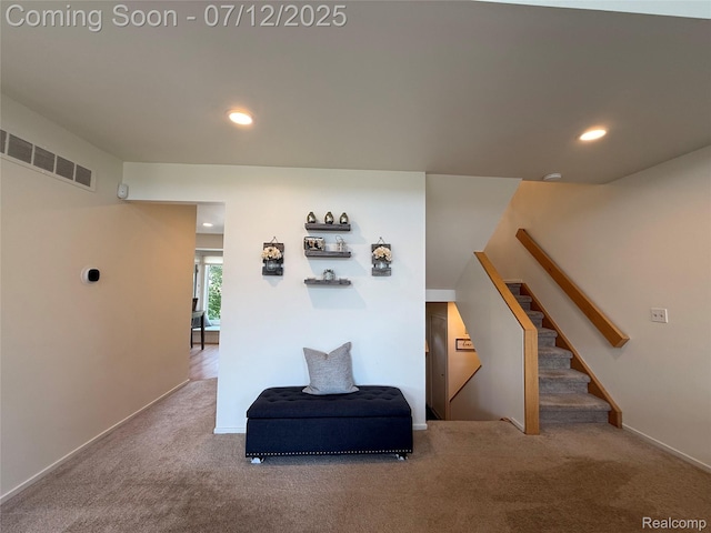 4178 Breckenridge Dr, West Bloomfield, MI 48322 - sitting room with carpet, stairway, and recessed lighting