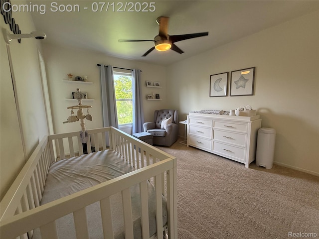 4178 Breckenridge Dr, West Bloomfield, MI 48322 - bedroom featuring light carpet, a crib, and a ceiling fan