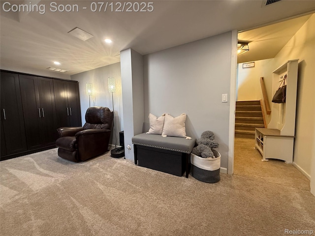 4178 Breckenridge Dr, West Bloomfield, MI 48322 - living area with carpet, stairs, and recessed lighting