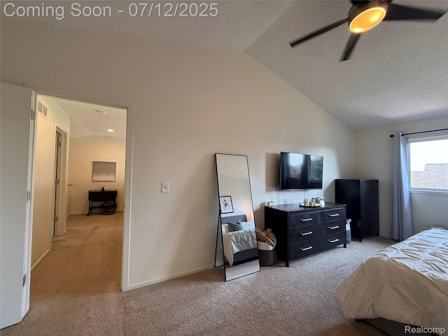 4178 Breckenridge Dr, West Bloomfield, MI 48322 - bedroom with light colored carpet, vaulted ceiling, a textured ceiling, and a ceiling fan
