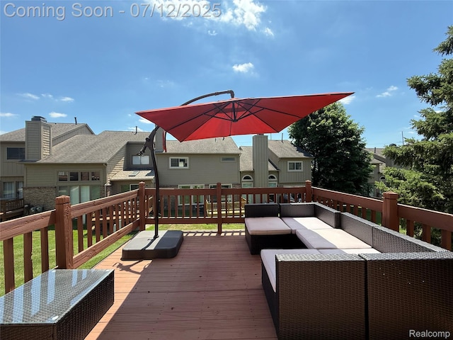 4178 Breckenridge Dr, West Bloomfield, MI 48322 - wooden terrace with an outdoor hangout area and a residential view