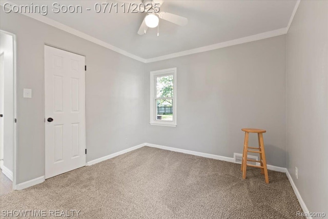 23041 Shakespeare Ave, Eastpointe, MI 48021 - spare room featuring carpet floors, crown molding, and ceiling fan