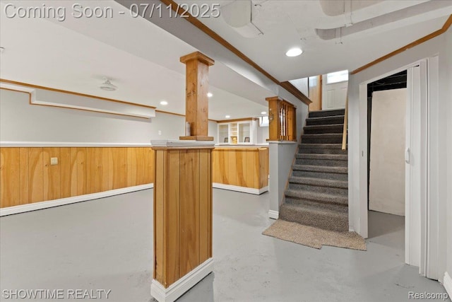 23041 Shakespeare Ave, Eastpointe, MI 48021 - indoor bar featuring finished concrete flooring, stairs, and recessed lighting