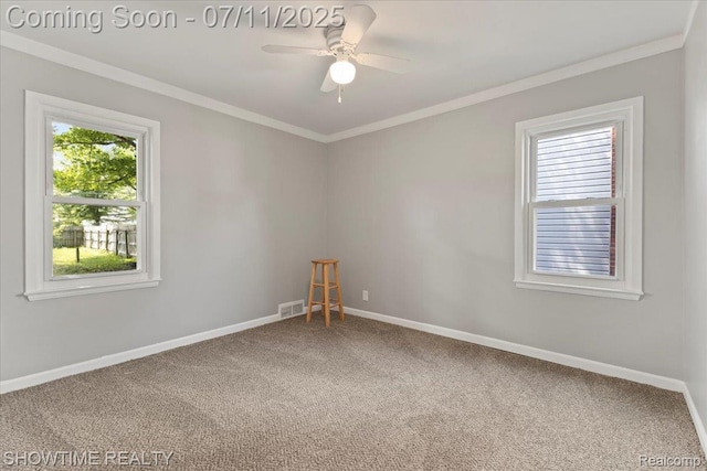 23041 Shakespeare Ave, Eastpointe, MI 48021 - unfurnished room with carpet floors, crown molding, and ceiling fan