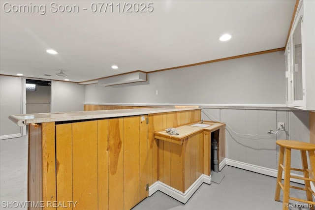 23041 Shakespeare Ave, Eastpointe, MI 48021 - indoor dry bar with concrete flooring, recessed lighting, and a wainscoted wall