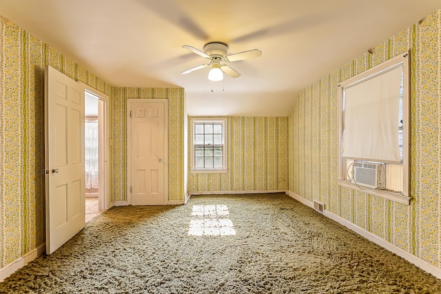 303 Wesley St, Ann Arbor, MI 48103 - foyer entrance featuring wallpapered walls, carpet, a ceiling fan, and cooling unit