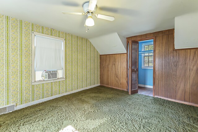 303 Wesley St, Ann Arbor, MI 48103 - additional living space with cooling unit, carpet, ceiling fan, and wallpapered walls