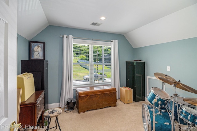 16344 Waterview Ln, Linden, MI 48451 - bedroom with lofted ceiling, carpet floors, and recessed lighting