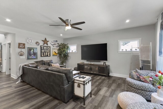18734 Leonard Ct, New Buffalo, MI 49117 - living area with ceiling fan, dark wood finished floors, and recessed lighting