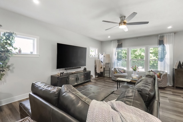 18734 Leonard Ct, New Buffalo, MI 49117 - living area with ceiling fan, wood finished floors, and recessed lighting