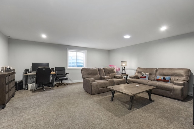 18734 Leonard Ct, New Buffalo, MI 49117 - carpeted living room featuring an office area and recessed lighting