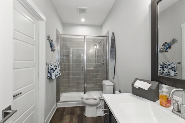 18734 Leonard Ct, New Buffalo, MI 49117 - full bath with a stall shower, vanity, and wood finished floors